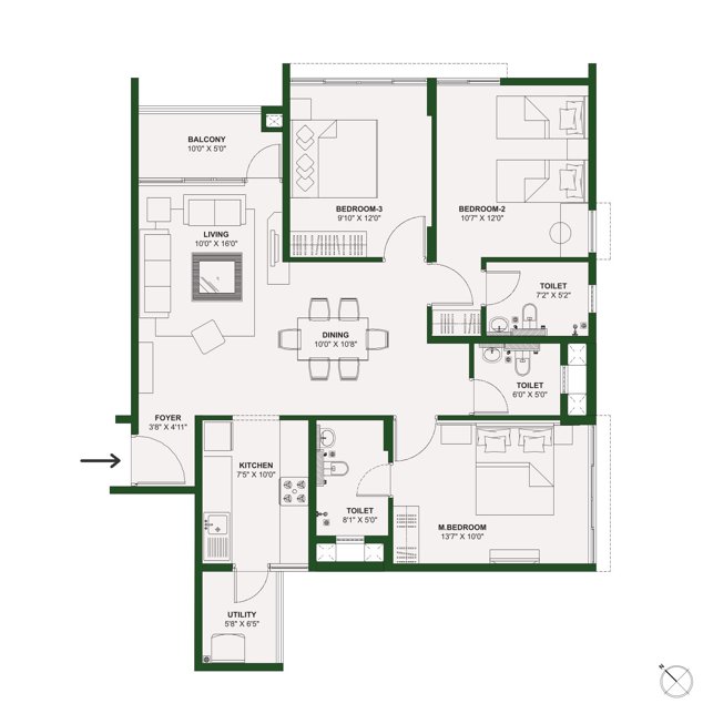 Godrej Azure 2 BHK Floor Plan