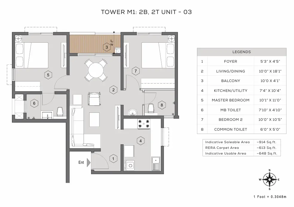 Purva Windermere 2 BHK Floor Plan